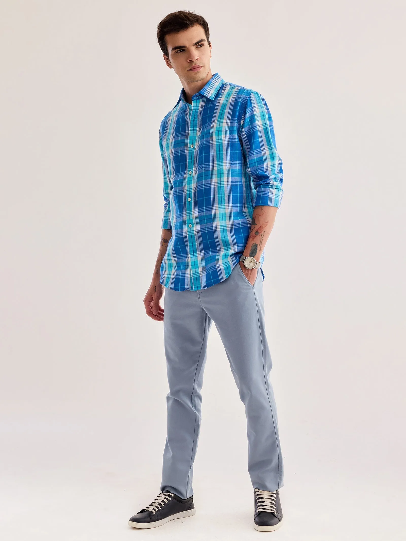 Blue Checked Linen Shirt