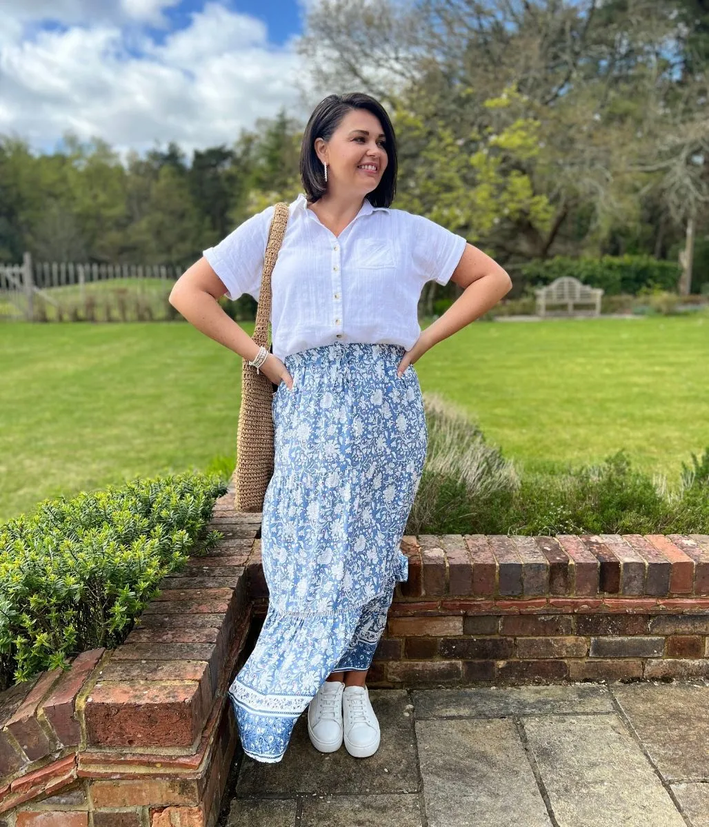 Blue Floral Tiered Midaxi Skirt