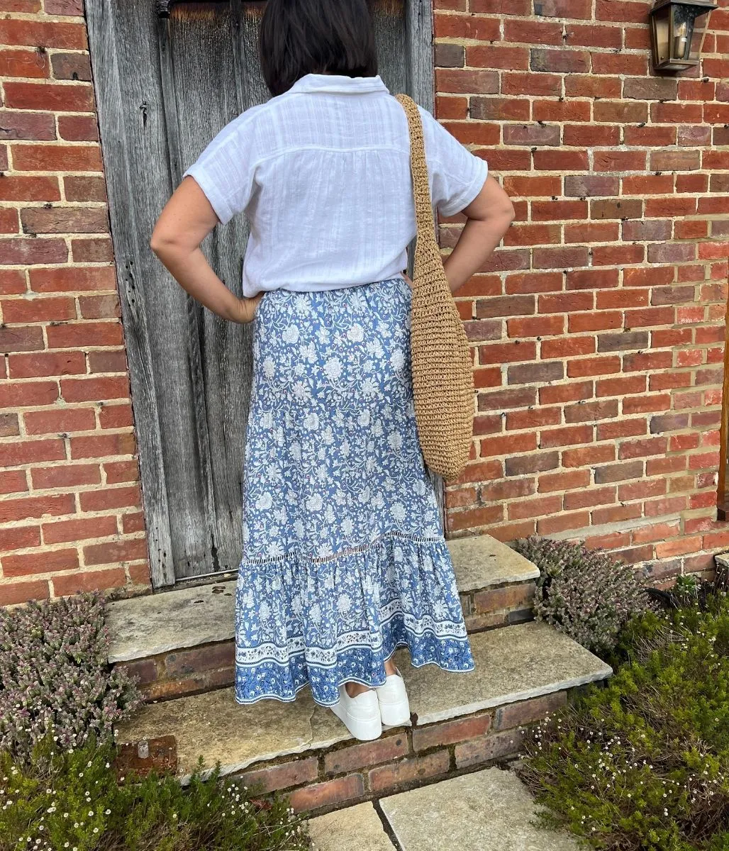 Blue Floral Tiered Midaxi Skirt