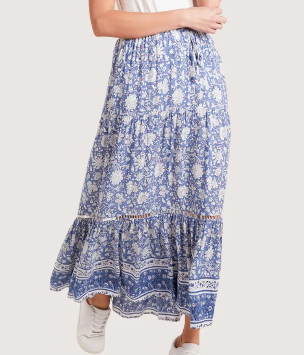 Blue Floral Tiered Midaxi Skirt