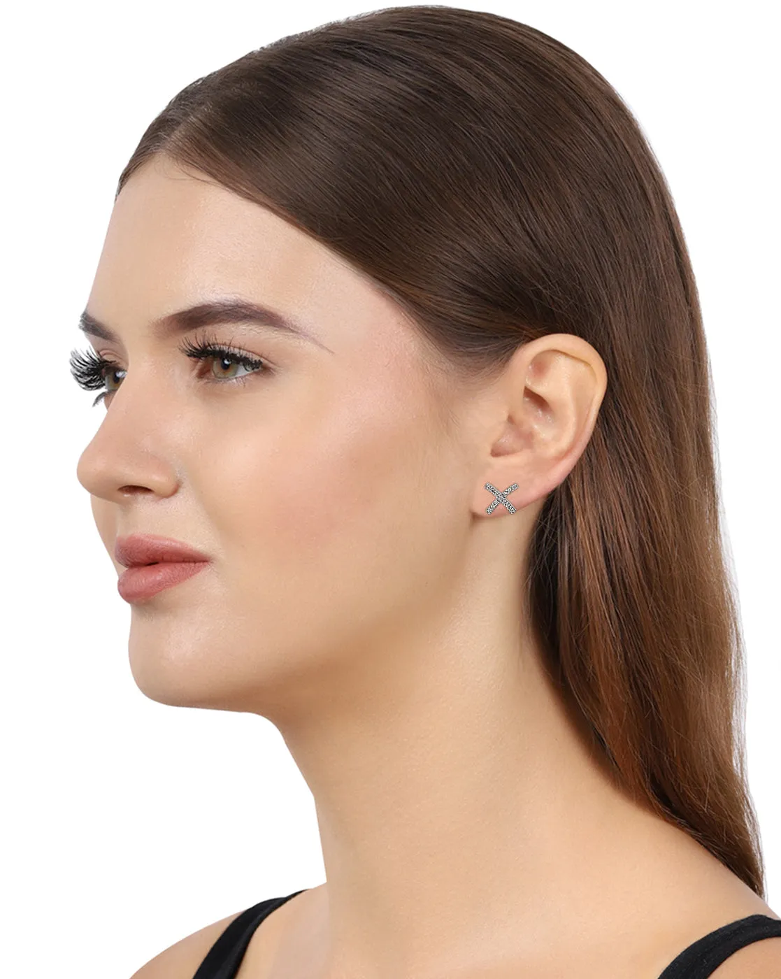 Carlton London Rhodium Plated Contemporary Cz Stud Earring For Women