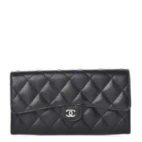 Chanel Black Caviar Quilted Large Gusset Flap Wallet