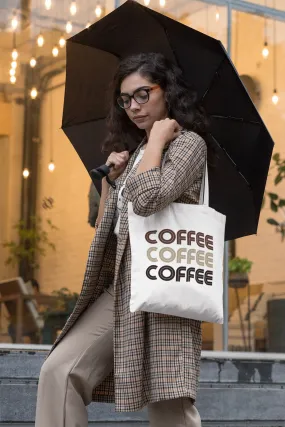 Coffee Graphic Printed White tote Bag with Zipper