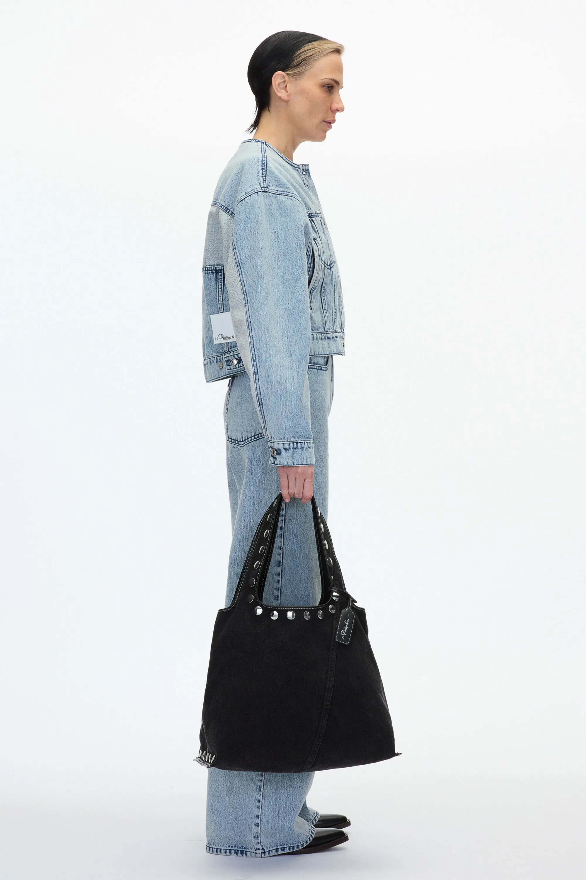 Crewneck Cropped Denim Jacket