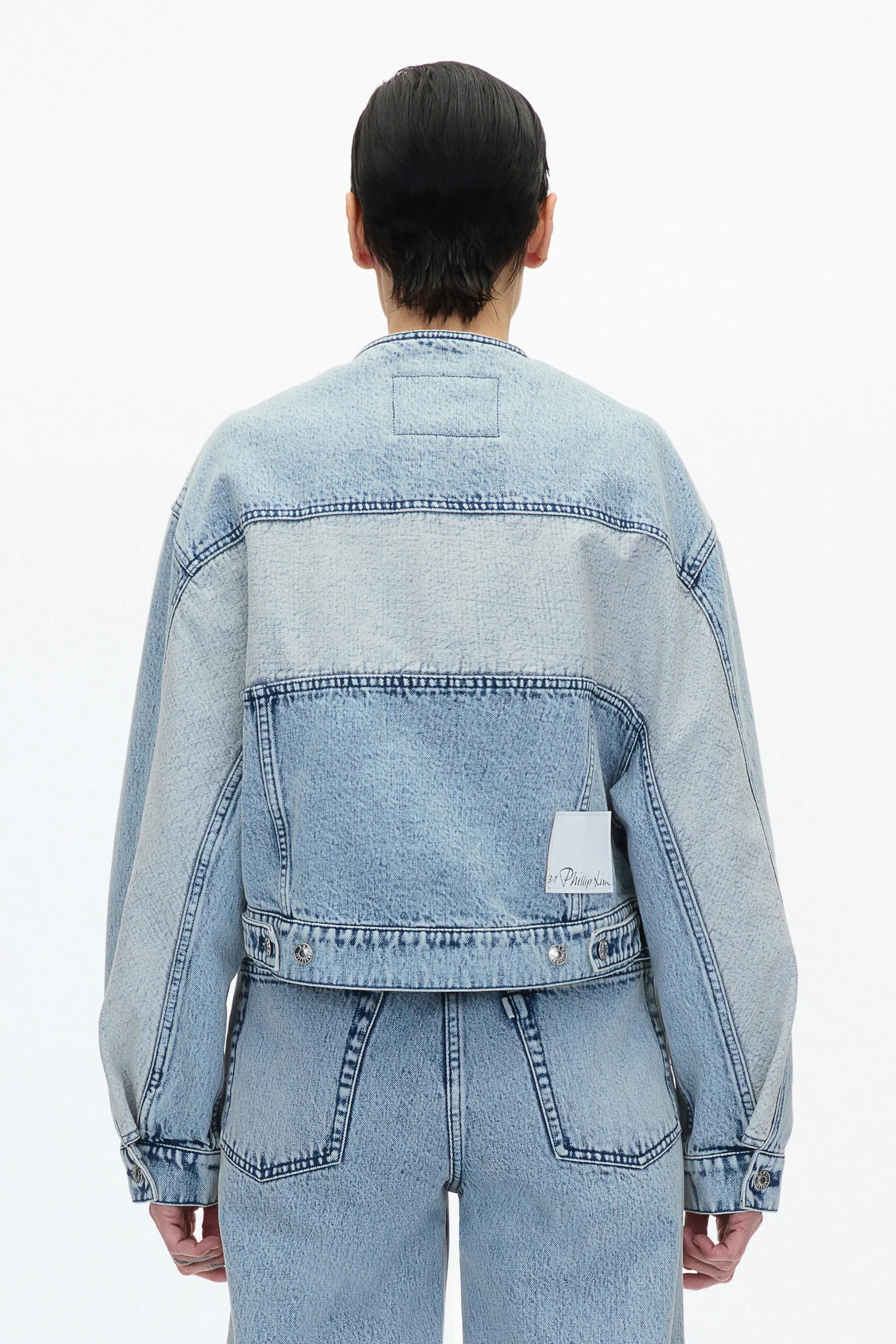 Crewneck Cropped Denim Jacket