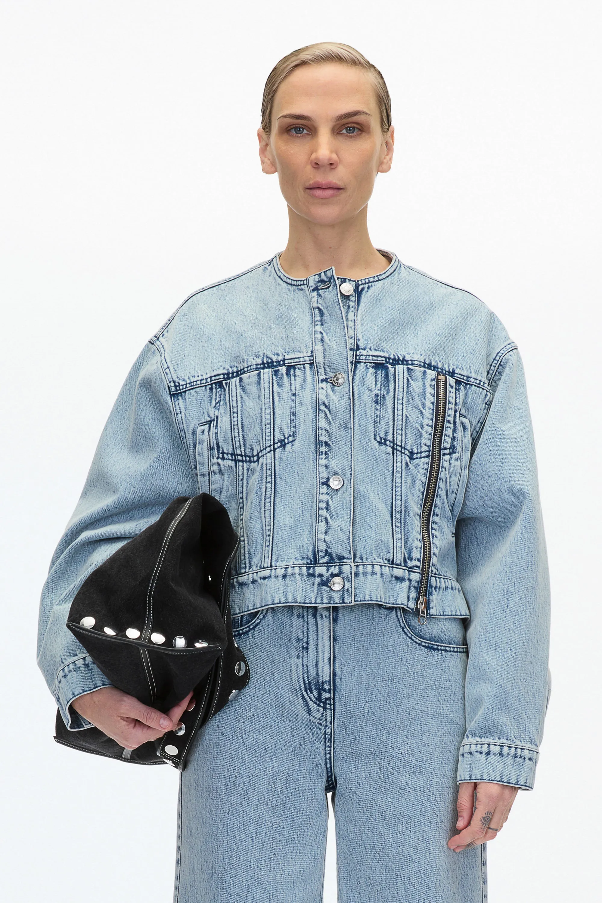 Crewneck Cropped Denim Jacket