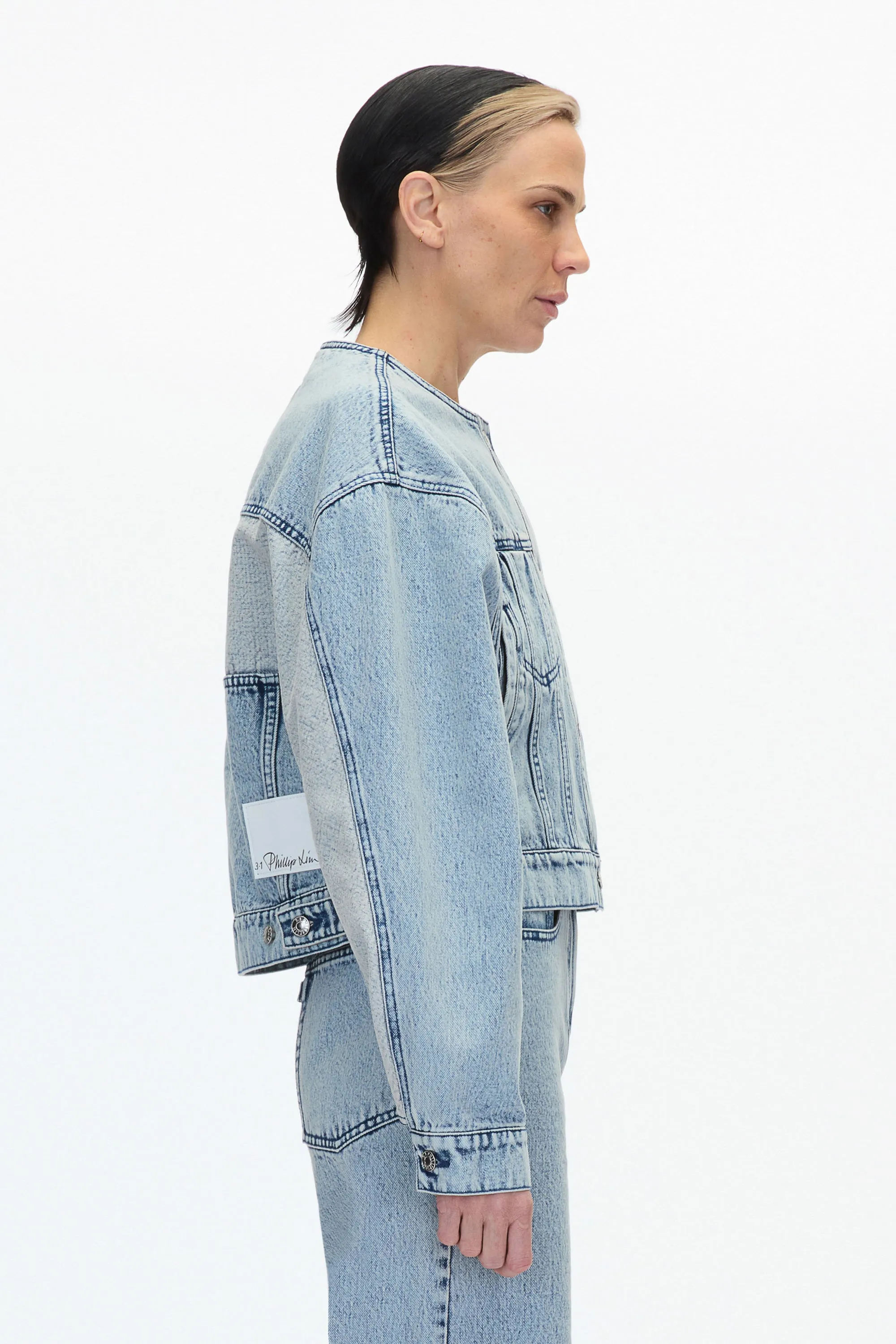 Crewneck Cropped Denim Jacket