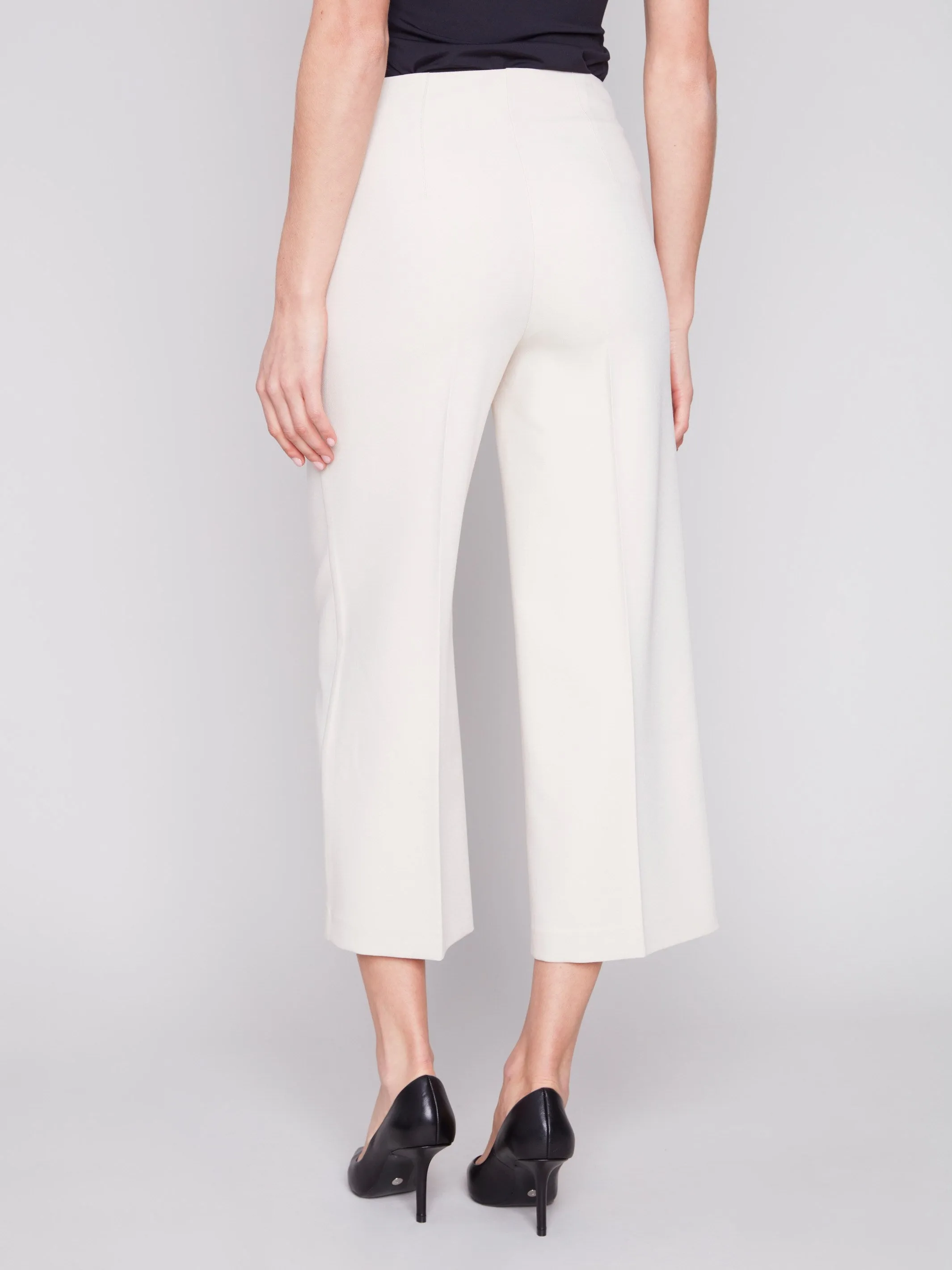 Cropped Wide Leg Pants - Beige