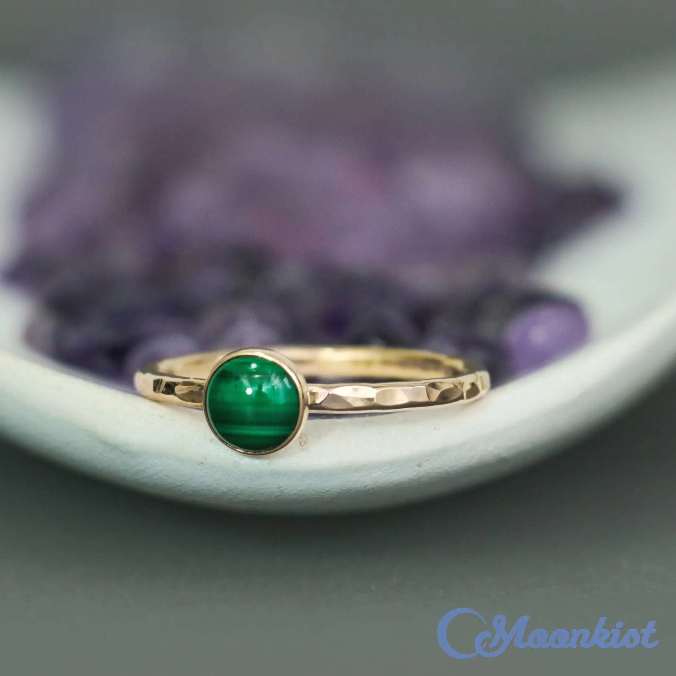 Delicate 14 K Gold Filled Malachite Stacking Promise Ring | Moonkist Designs