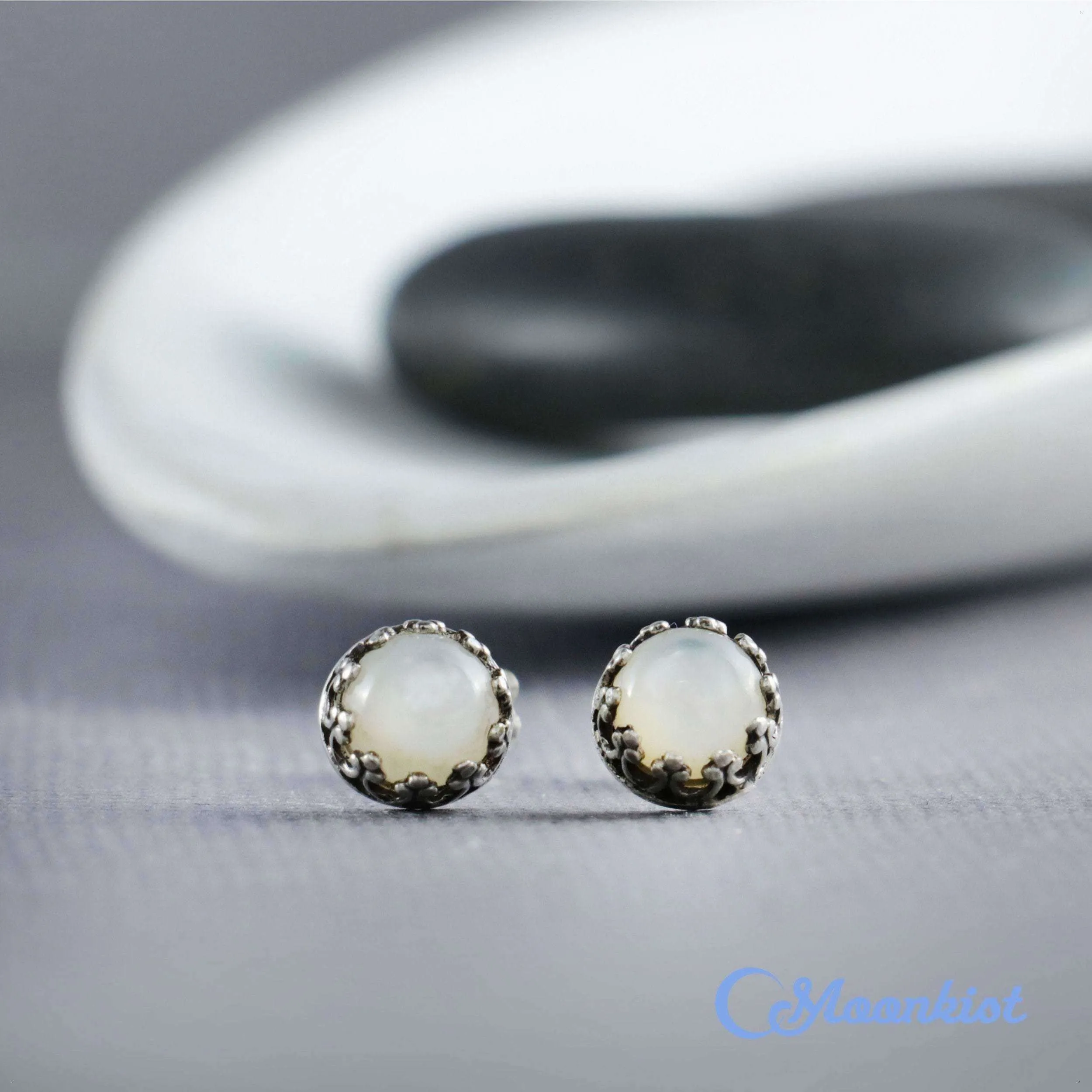 Delicate Silver Pearl Stud Earrings | Moonkist Designs