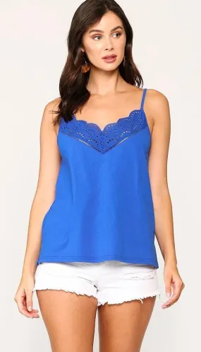 Eyelet Lace Cami Royal Blue