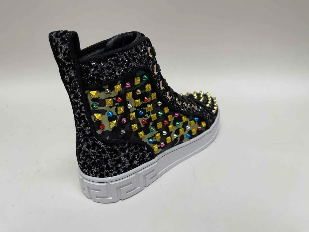 Fiesso Multicolor Camouflage High Top Sneakers with Spikes FI 2367