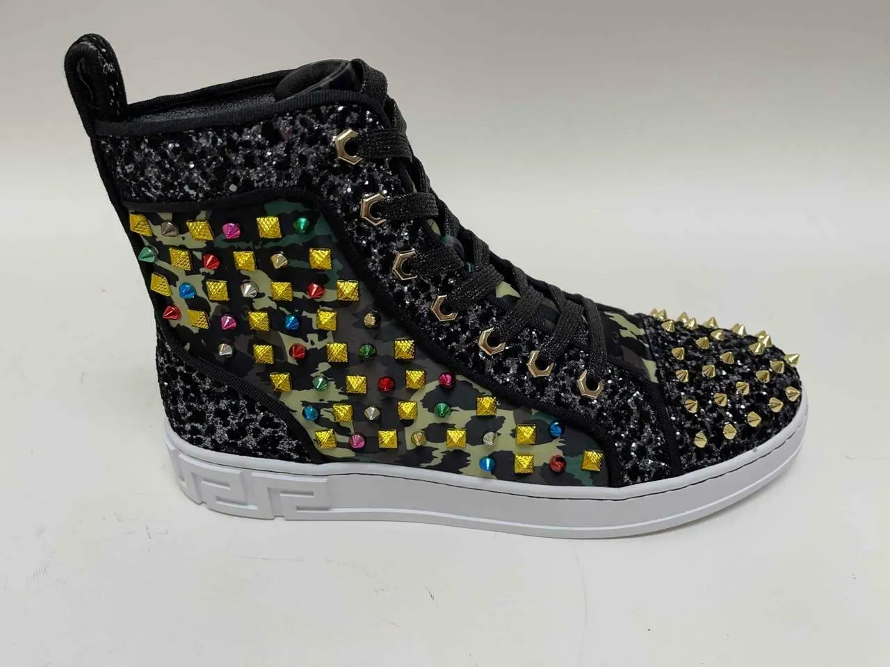 Fiesso Multicolor Camouflage High Top Sneakers with Spikes FI 2367