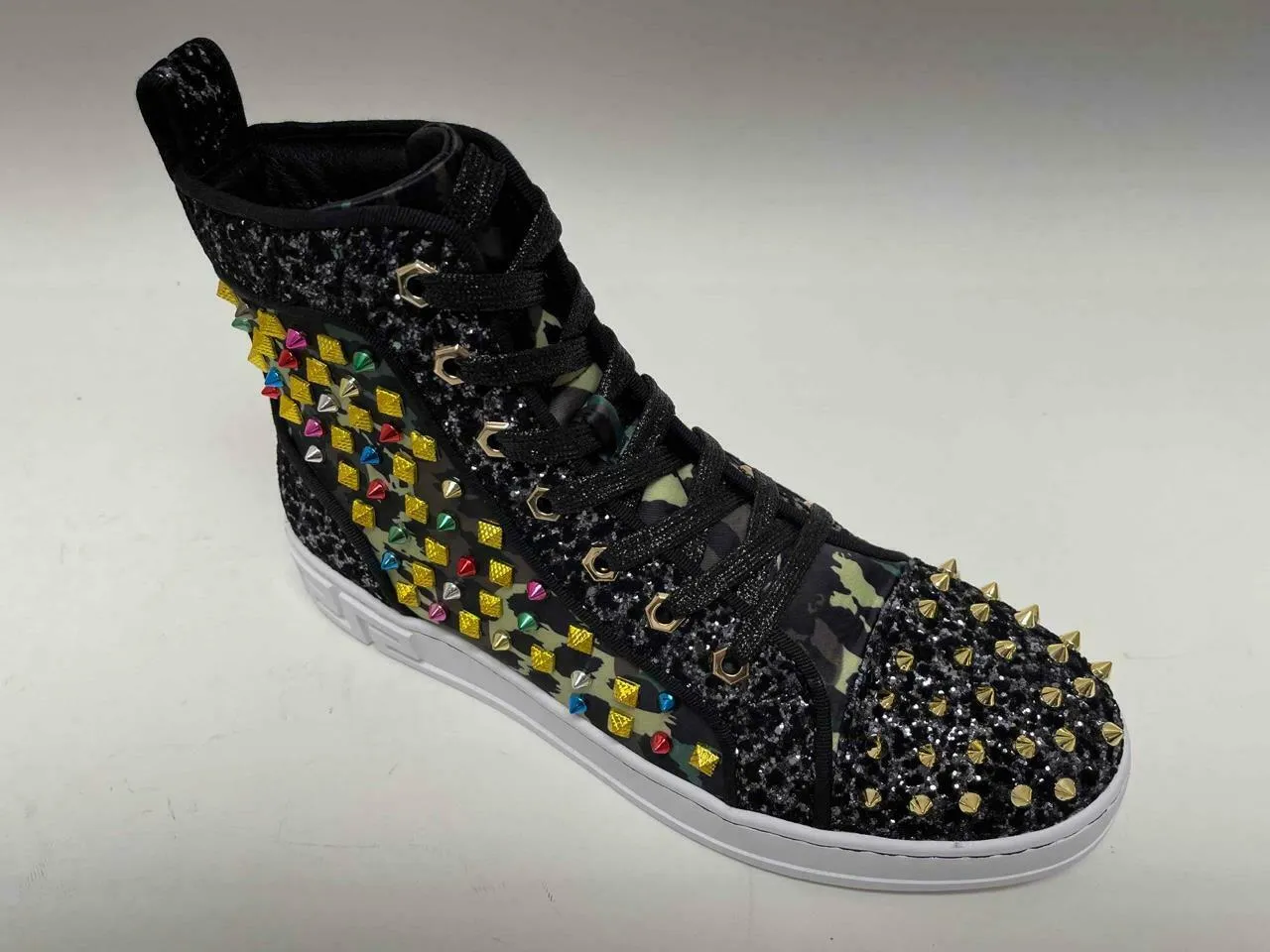 Fiesso Multicolor Camouflage High Top Sneakers with Spikes FI 2367