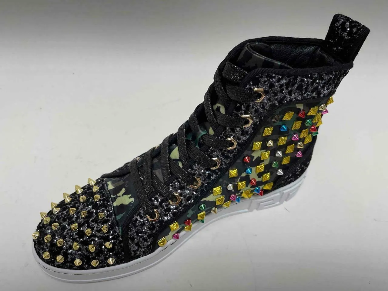 Fiesso Multicolor Camouflage High Top Sneakers with Spikes FI 2367