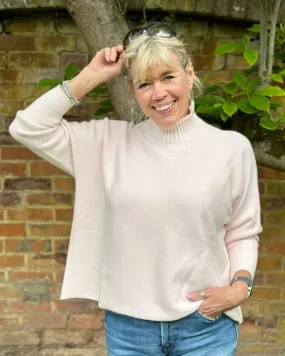 Funnel Neck Soft Knit Long Sleeve Jumper - Pale Pink