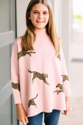 Girls: Quick Decisions Light Pink Cheetah 3/4 Sleeve Sweater