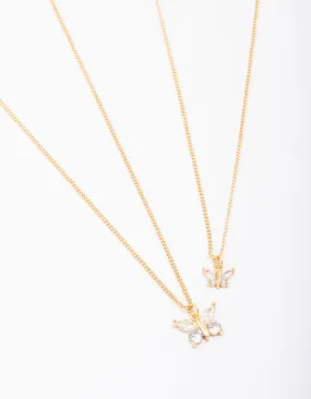 Gold Plated Cubic Zirconia Butterfly Necklace Pack