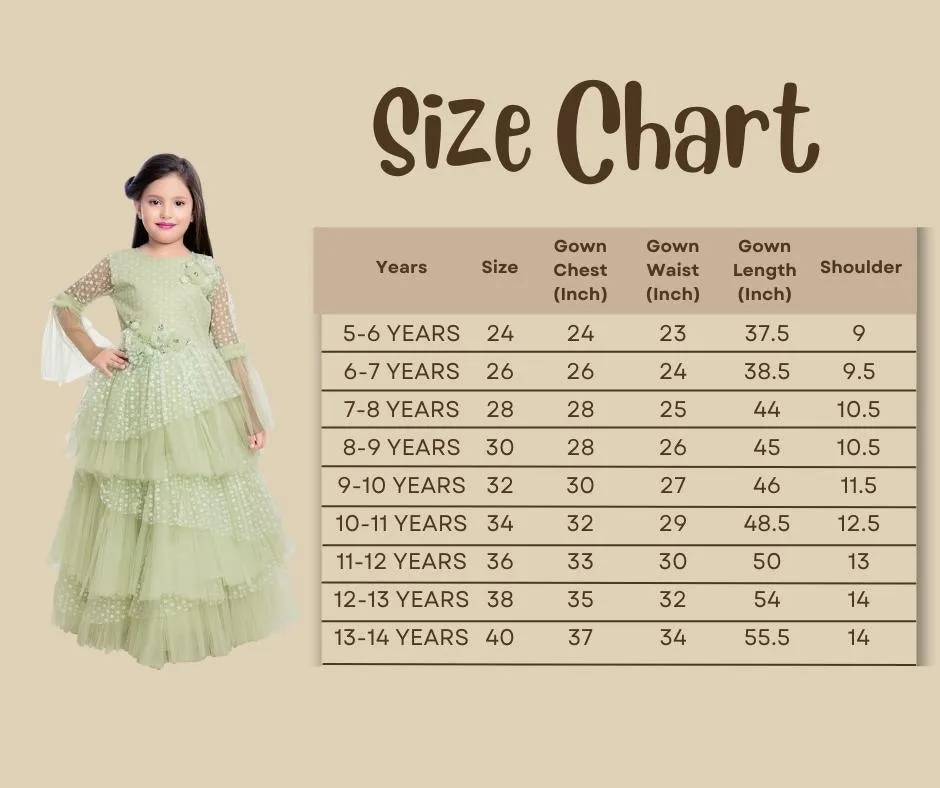 Green Coloured Net Fabric Gown For Girls