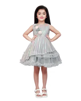 Grey Coloured Stripe Style Pattern Frock For Girls