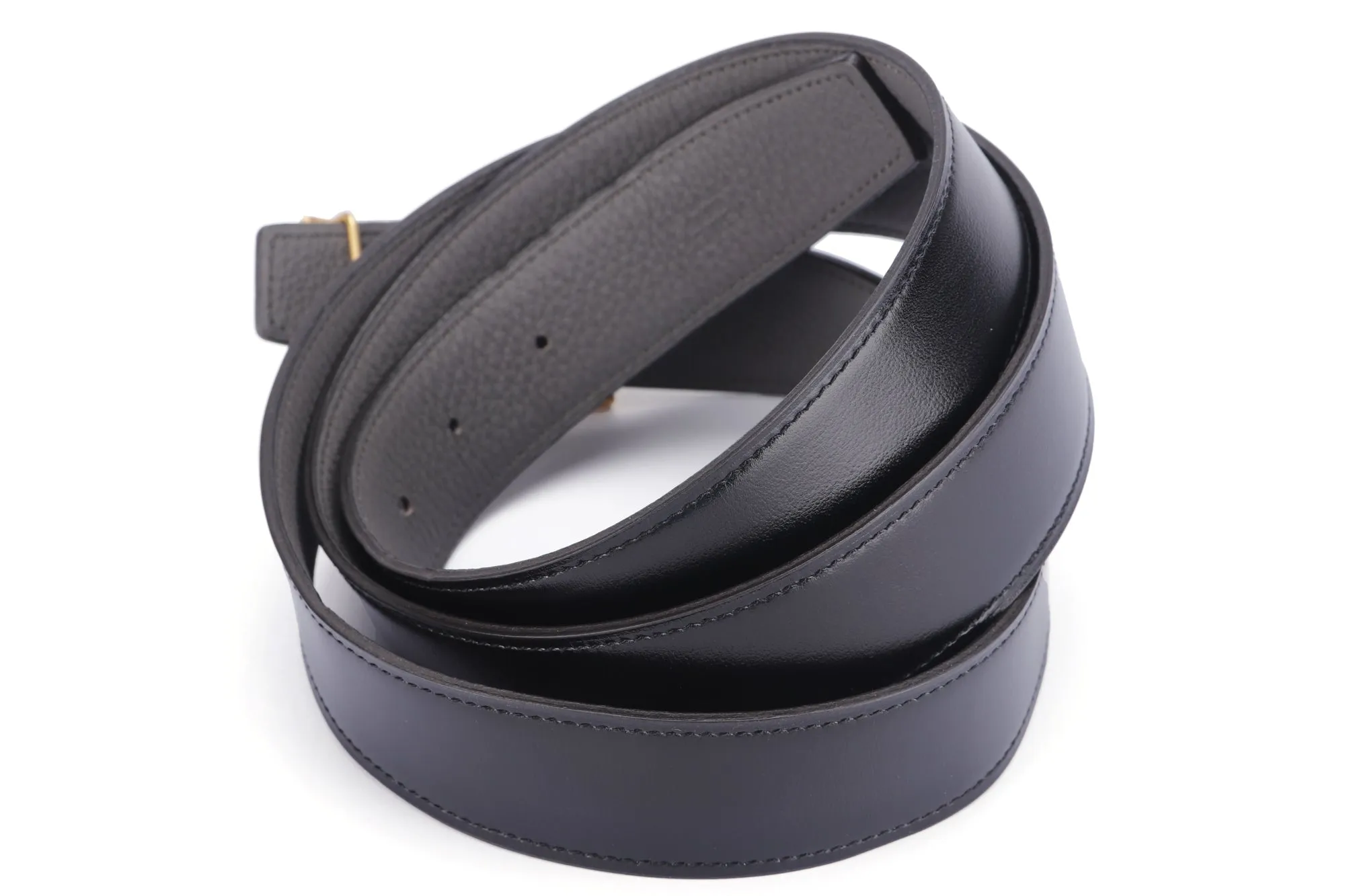 Hermes Gold H Buckle Belt, Length 120cm, Black & Etain Color, with Dust Cover & Box