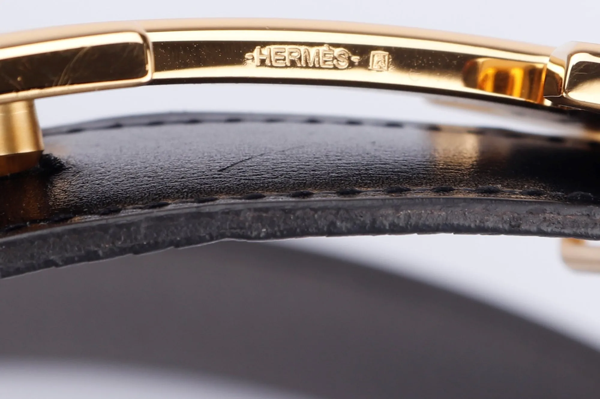 Hermes Gold H Buckle Belt, Length 120cm, Black & Etain Color, with Dust Cover & Box