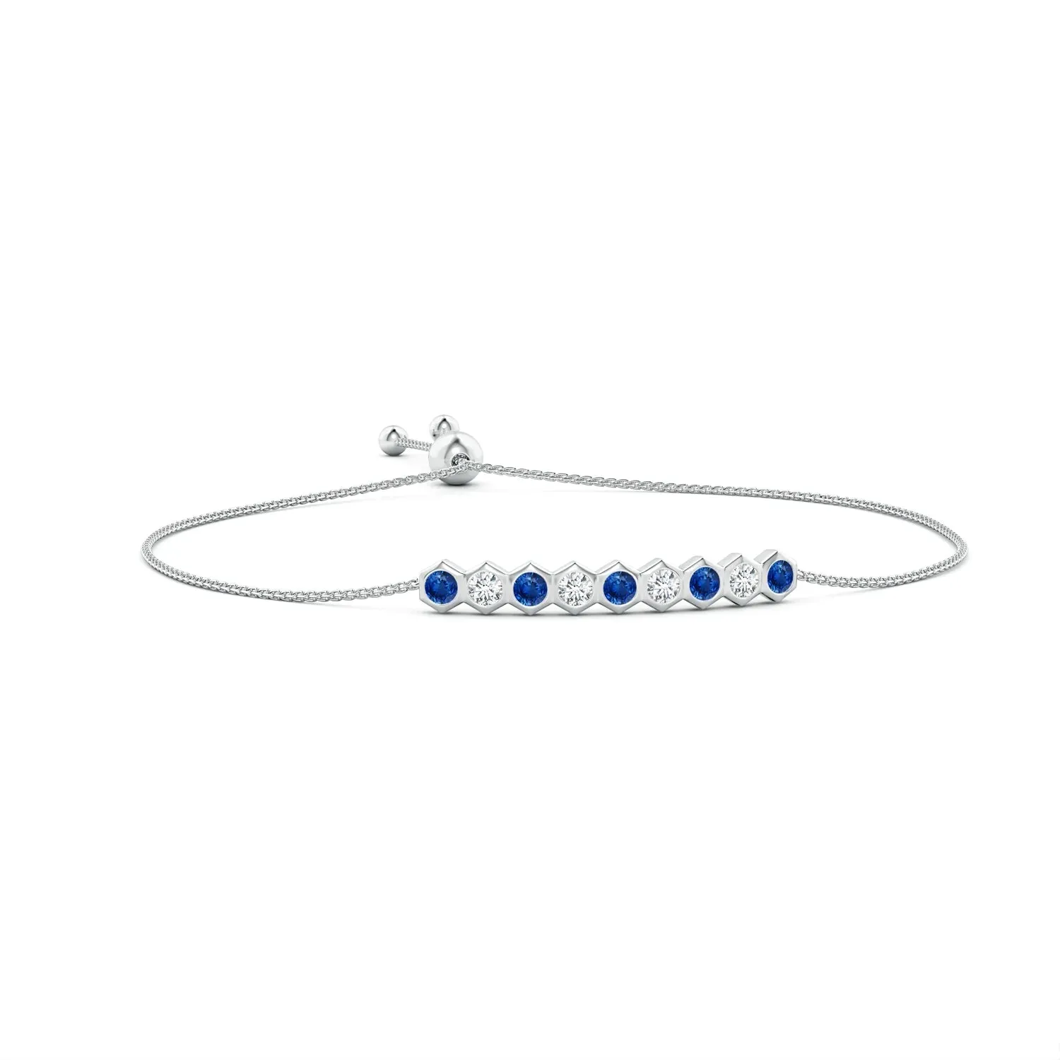 Hexagonal Blue Sapphire and White Sapphire Bolo Bracelet