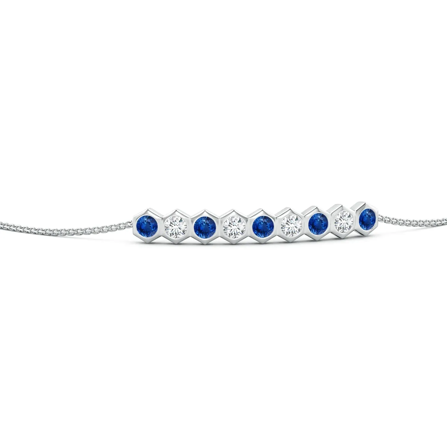 Hexagonal Blue Sapphire and White Sapphire Bolo Bracelet