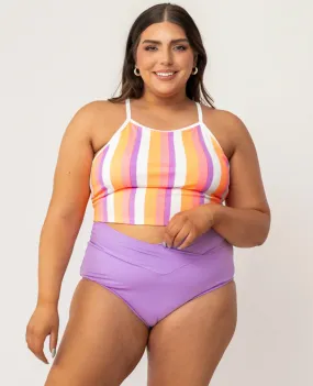 High Neck Line Ribbed Swim Top