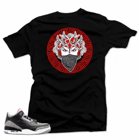 Jordan 3 Black Cement sneakers. Medusa 3 Black Tee