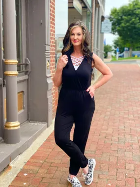 Kassie Just Breathe Black V-neck Jumpsuit