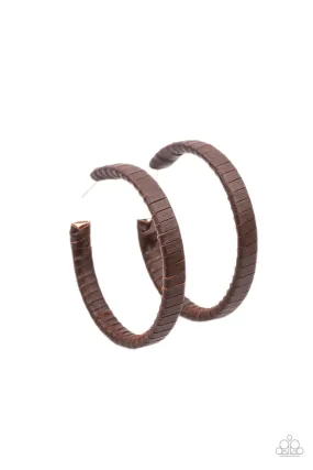 Leather-Clad Legend - Brown Hoop Earrings