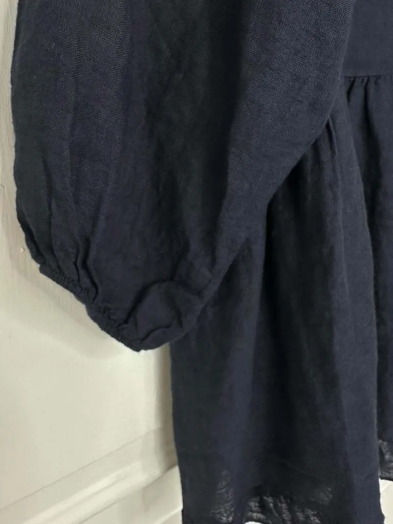 Linen Smock Top - Navy