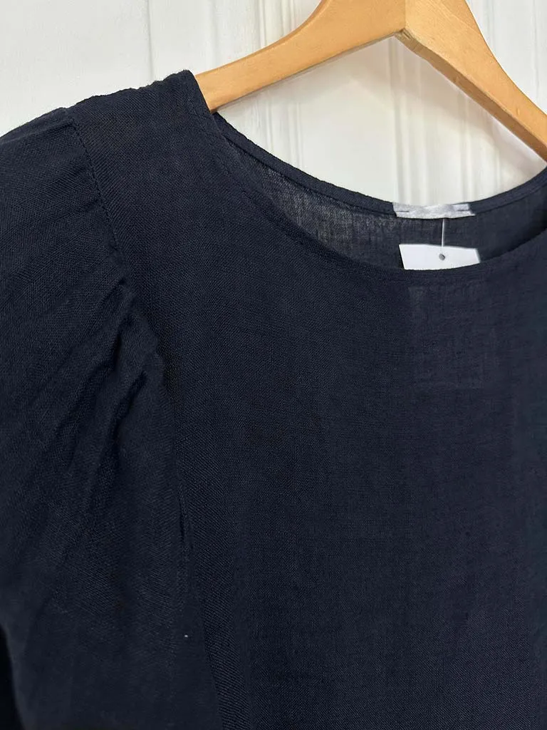 Linen Smock Top - Navy