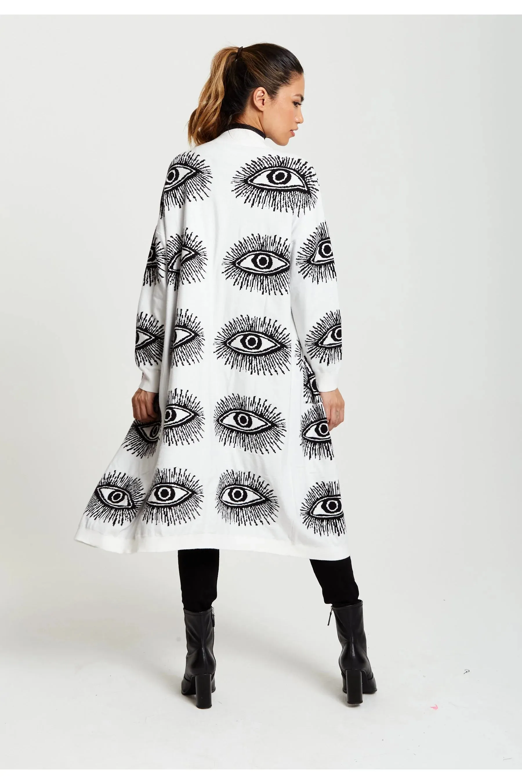 Liquorish Eye Pattern Longline Cardigan