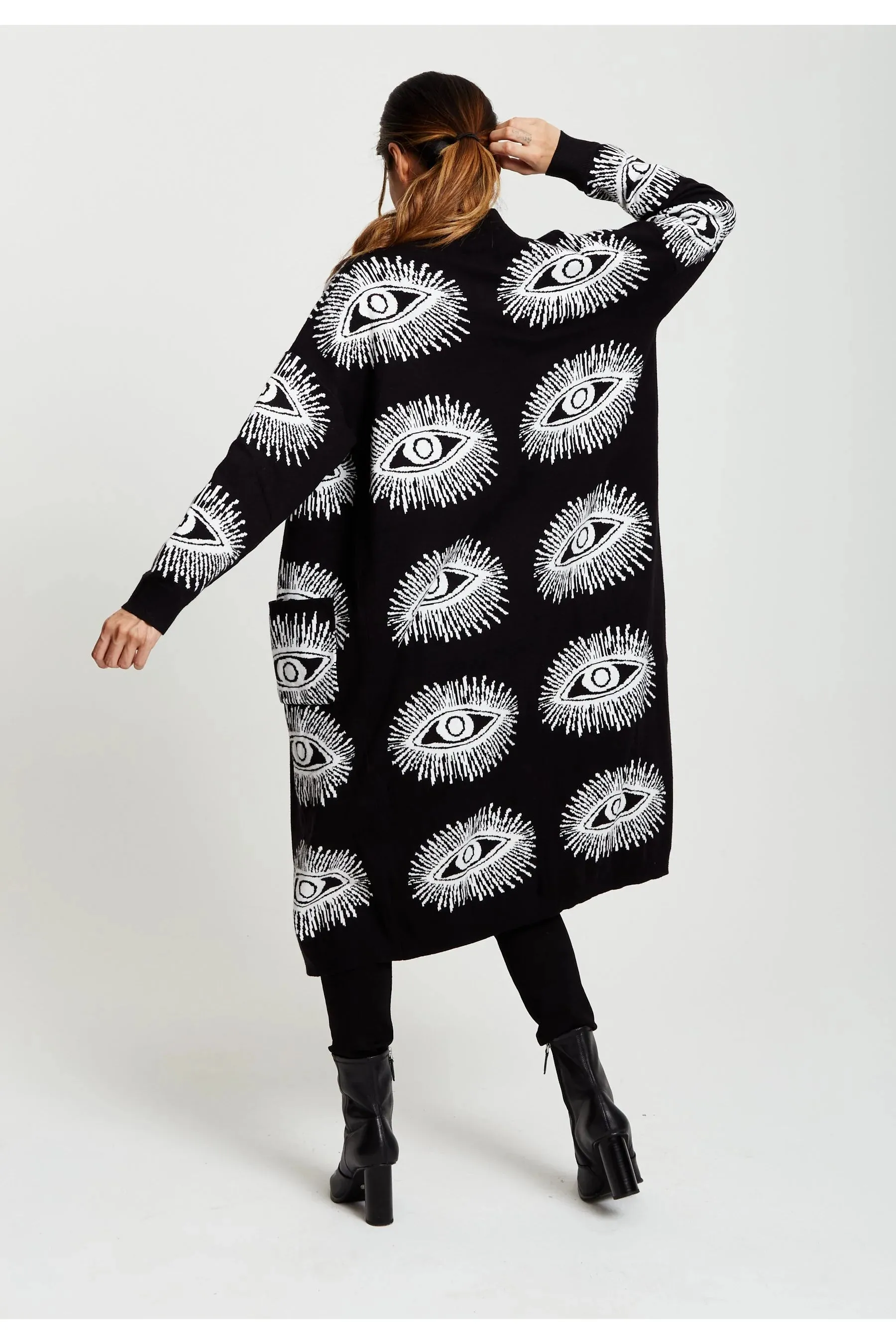 Liquorish Eye Pattern Longline Cardigan