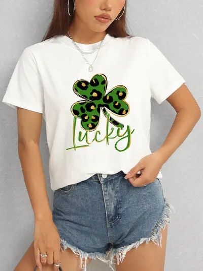 Lucky Clover Round Neck Short Sleeve T-Shirt