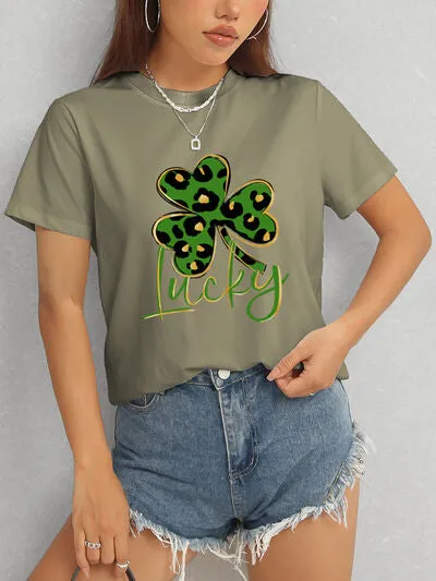 Lucky Clover Round Neck Short Sleeve T-Shirt