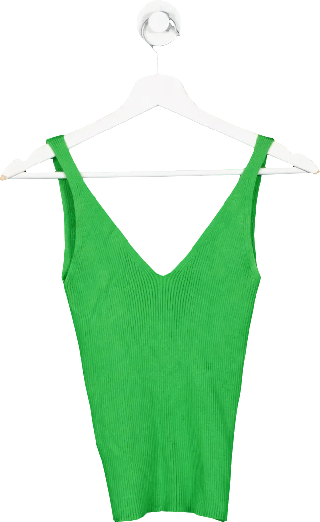 MANGO Green Ribbed V Neck Vest Top BNWT  UK XS