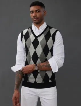 Men Stylish Sleeveless V-Neck Contrast Color Pullover Knitting Vest Knitwear