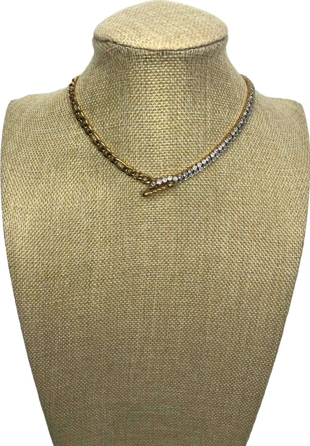 Metallic T-bar Half & Half Necklace