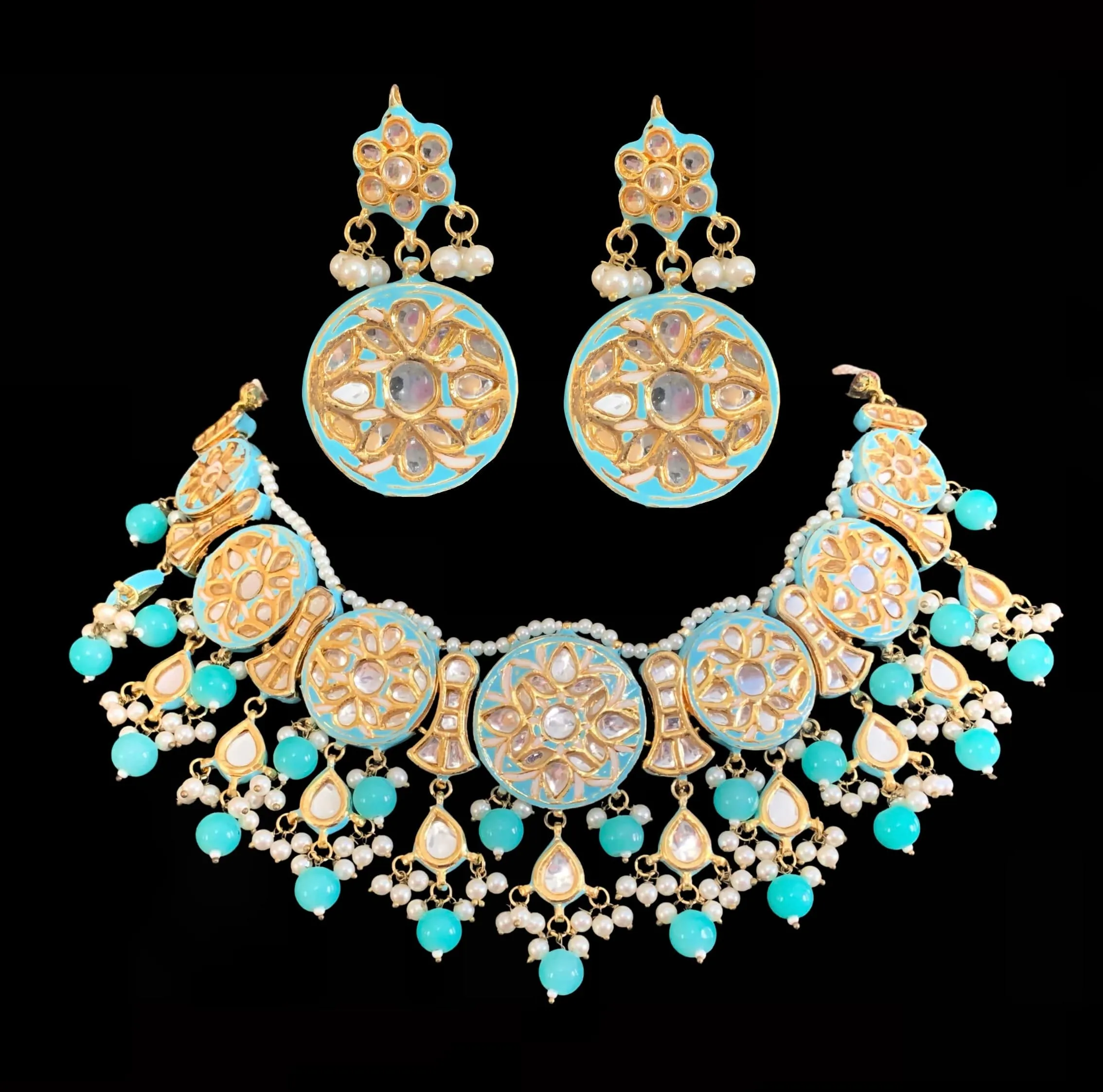 NS179 Feroza necklace set in kundan ( READY TO SHIP )