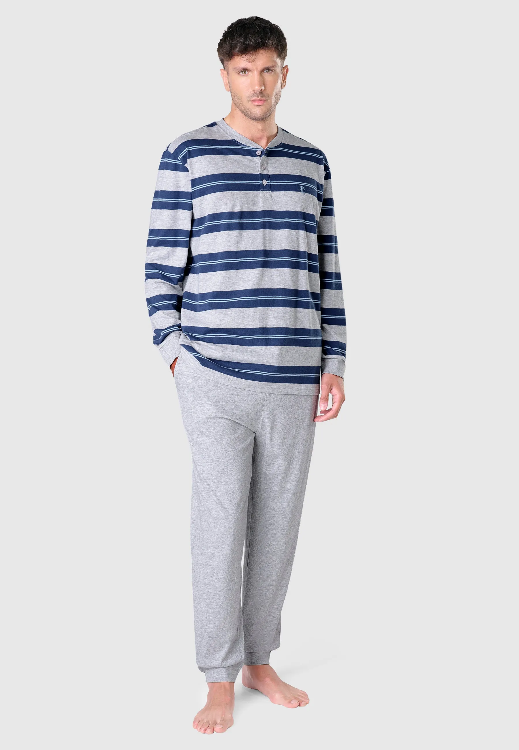 Pijama Hombre Largo Tapeta Punto Rayas - Gris 5578_20