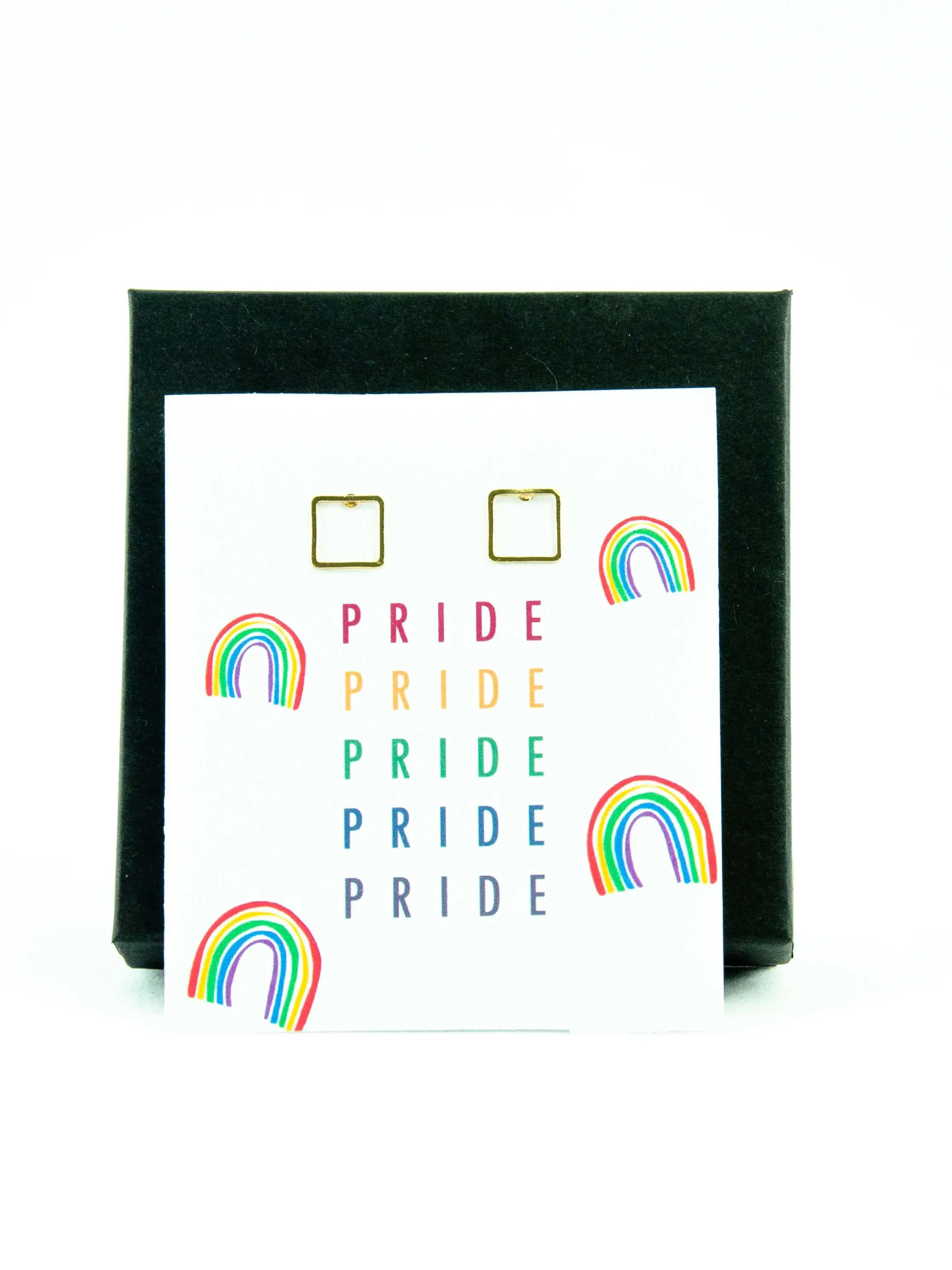 PRIDE LGBTQ  Rainbow Square Stud Earrings Gift