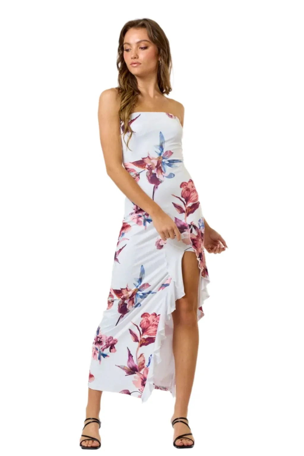 Queen Night Satin Floral Print Maxi Dress