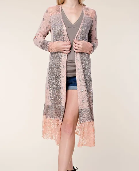 "It's A Date" Long Cardigan with Embelishments (Peach)