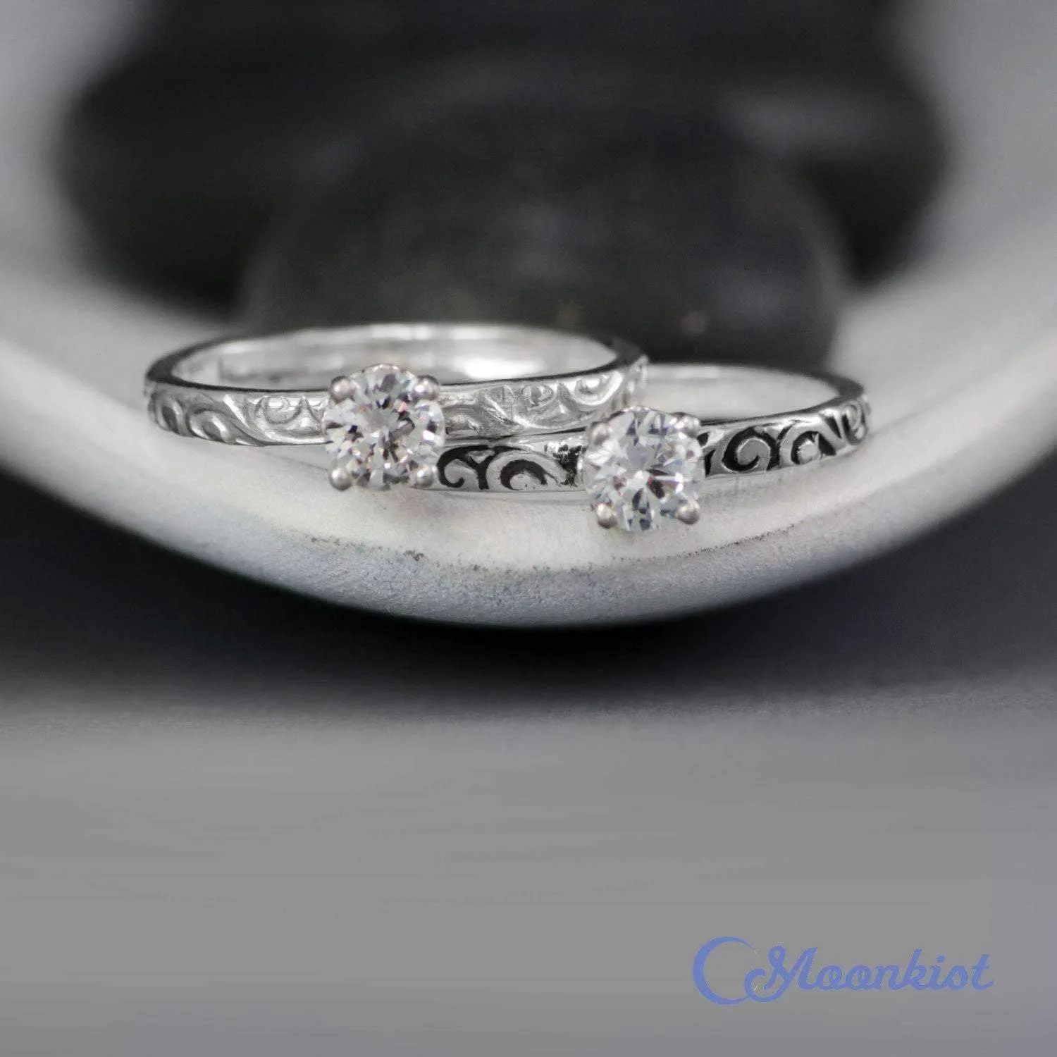 Romantic Swirl Engagement Ring in Sterling Silver | Moonkist Designs