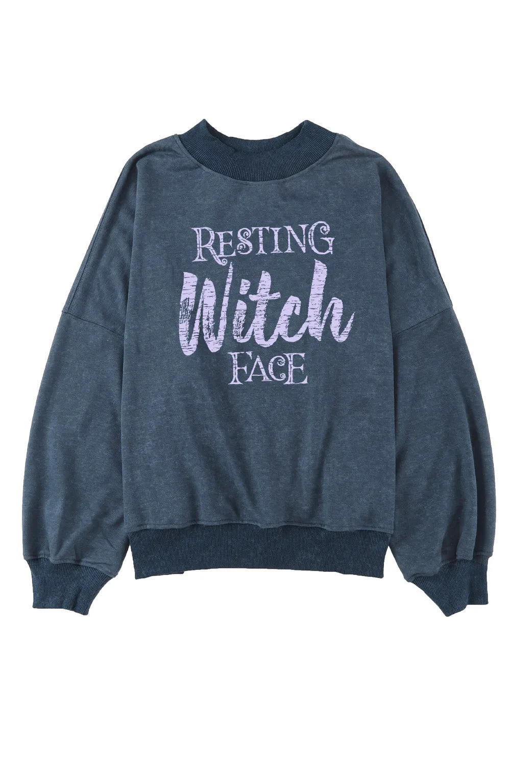 Round Neck RESTING WITCH FACE Graphic Sweatshirt