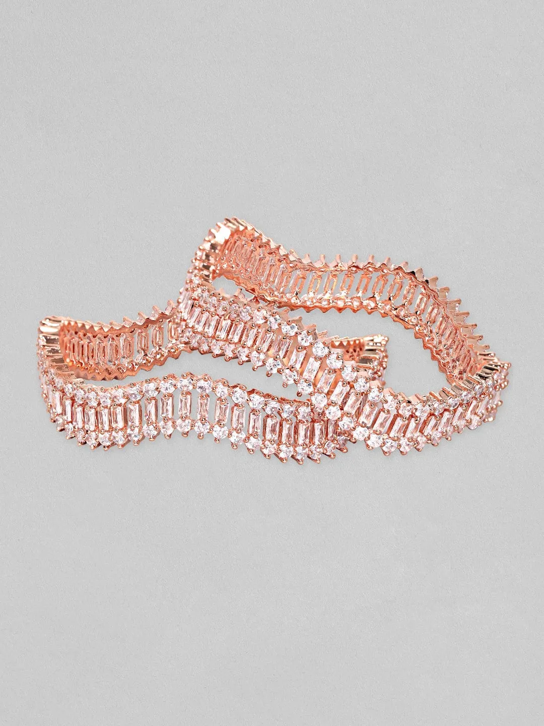 Rubans Pink Set of 2 Rose Gold Plated Zirconia Stone Studded Bangles