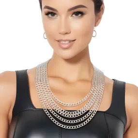 Silver Curb Layered Chain for Women-M H W ACCESSORIES